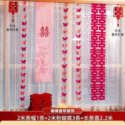 Wedding room layout suit wedding wedding curtain long pull flower bedroom living room photo props butterfly decoration