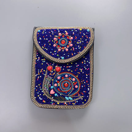 Red Lotus Women's Mobile Phone Bag Xinjiang Inner Mongolia Yunnan Travel Souvenir Retro Heavy Industry Rice Bead Shoulder Bag