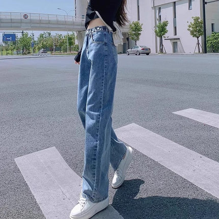 plus size Vintage Straight Leg Jeans Women's Fashion All-match New High Waist Loose Slimming Narrow Casual Wide Leg Pants