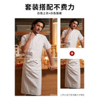White short-sleeved top + white half-length apron / M