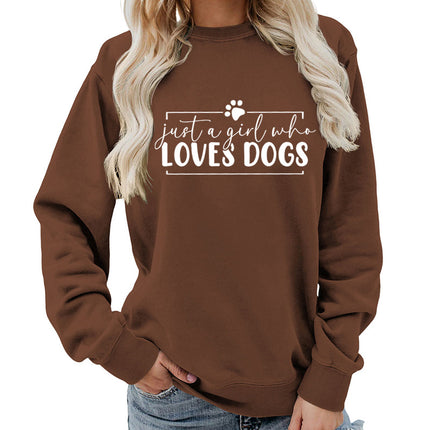Loves dogs Printed Round Neck Women's Top Sweater Foreign Trade Supply Autumn and Winter Coat Casual Loose European Size Cross