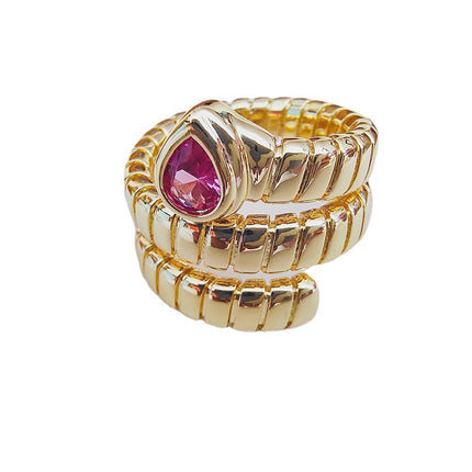 European and American Accessible Luxury Autumn and Winter New Retro Snake Bone Ring Zircon Inlaid Copper Plated 18K Real Gold Ring Trendy