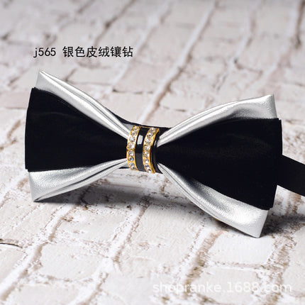 bridegroom groomsman bow tie red leather velvet studded men's wedding dress accessories host banquet bow blue british