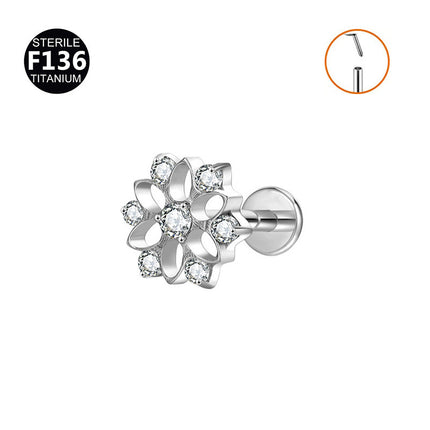 F136 Titanium Ear Nail Insert Rod Internal Thread Lip Nail Horse Eye Set Zircon 0.9 Teeth Body Puncture Jewelry Ear Bone Nail