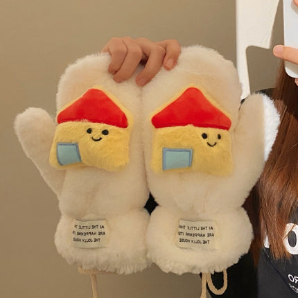 Cartoon Sweet Girl Pink Cat Scarf Winter Warm Thickeneded Cute Plush Windproof Student Scarf White