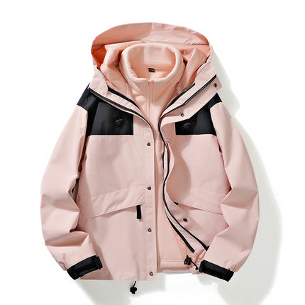 Men's and Women's Windproof Outdoor Mountaineering Suit Three-in-One Removable Shake Grain Liner Couple's Hooded Jacket