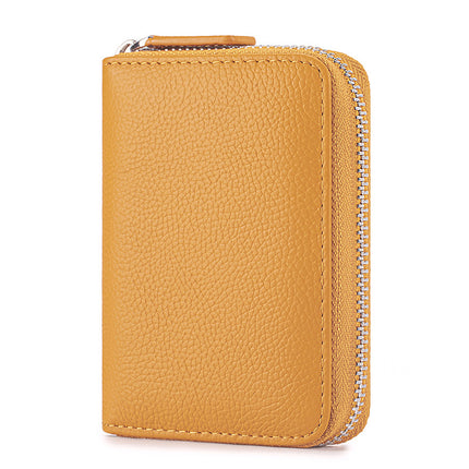 Wholesale Genuine Leather Accordion Card Holder for Women, Fashionable Large-Capacity Zipper Rfid Multi-Card Slot Card Holder