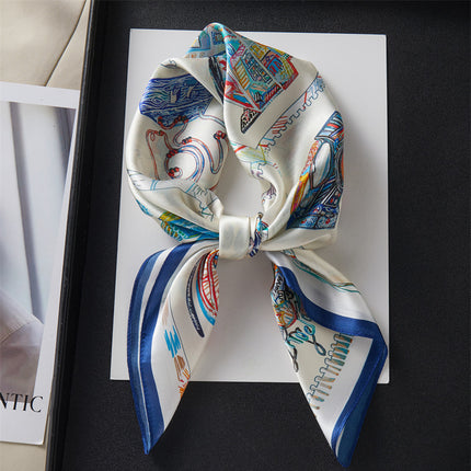 Silk Scarf 70% Mulberry Silk Small Square Scarf for Women, 16-Grid Pattern, Suitable for Spring and Autumn, Can Be Paired with Shirts, Neck Protection, Thin Scarf