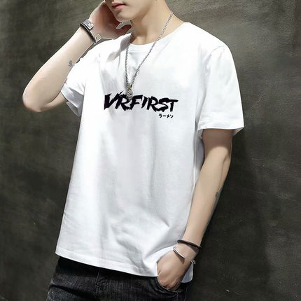 Men's Short-Sleeved T-Shirt 2023 Slim Fit Versatile Top Youth Korean Style Bottoming Shirt Printed T-Shirt Casual Round Neck