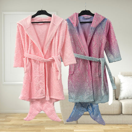 Children's Bathrobe Flannel Hat Household Baby Fish Scale Nightgown Pajamas Autumn and Winter Soft Absorbent Bathrobe Baby