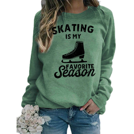 Foreign trade supply skating shoes printed round neck jacket sweater European size women's coat long sleeve cross-border