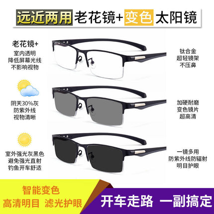 Metal Progressive Multifocal Reading Glasses for Both Distance and Near Vision, Anti-Blue Light, Smart Zoom, Business Reading Glasses with Tr Temples