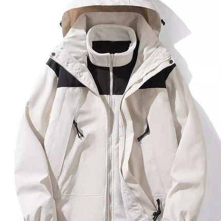 Men's and Women's Jacket Autumn and Winter Thickened Three-in-One Removable Waterproof Windproof Two-piece Set with Inner Pad
