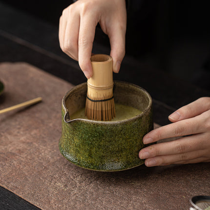 Yao Bian Bamboo Style Ceramic Matcha Four-Piece Set Japanese Matcha Making Tools Tea Bowl Tea Whisk Stand Tea Brush Tea Spoon Accessories