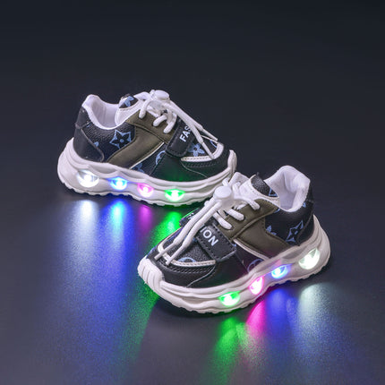Spring and Autumn New Children's sneaker Leather Pattern LED Luminous Children's Shoes Children's 1-6 Years Old Men's and Women's Casual Shoes Trendy