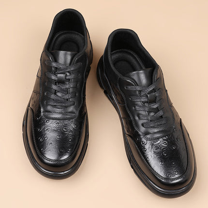 Spring New Men's Shoes, First-Layer Cowhide, Lightweight Sports Casual Shoes, Ostrich Pattern, Versatile Men's Leather Shoes, Genuine Leather