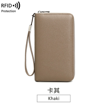 Cross-border new RFID anti-theft brush leather wallet multi-card long money clip head layer cowhide large capacity clutch