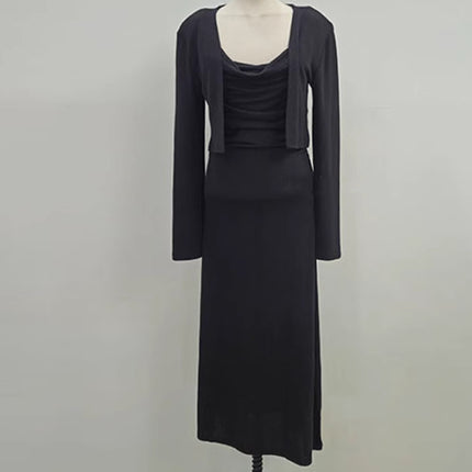 South Korea Dongdaemun Spring and Summer New Elegant Slim Figure Sling dress Long-sleeved Cardigan Two-piece Set for Women