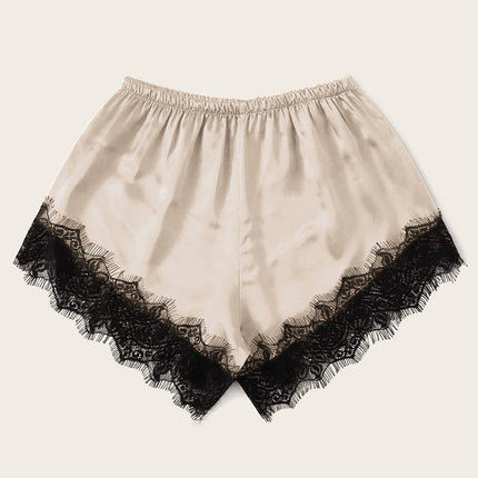 Thin Spring and Summer Ice Silk Bottoming Shorts Women's Lining Lace Edge Safety Pants Home All-match Solid Color Leggings