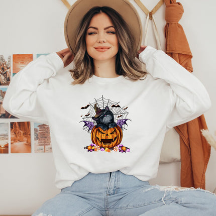 Cross-Border European and American Style Halloween Pumpkin Cat Sweatshirt Cute Funny Pattern Loose Pullover Sweatshirt