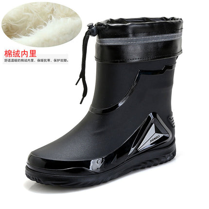 Rain Boots men's closed new waterproof shoes outdoor water boots kitchen non-slip work rubber shoes plus velvet cotton warm rain boots