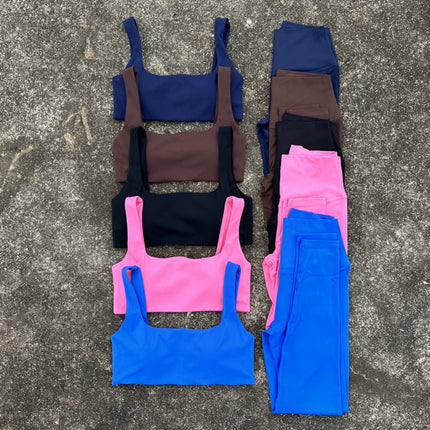 Solid Color Women's Yoga Set with Square Neck Hollow-Out Beautiful Back Sports Bra + High-Waisted Naked-Feel Tight Yoga Fitness Pants