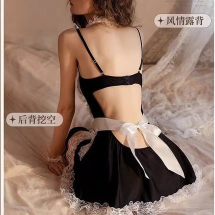 Sexy Lingerie with Breast Pads, Flirtatious Maid Outfit, Pure Desire Lace Temptation, Gathered Maid Uniform, No Need to Take Off, Qqny Summer