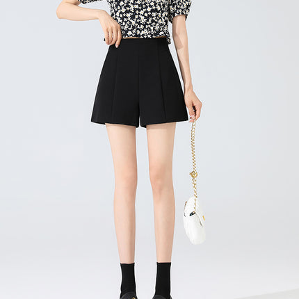 White Suit Shorts for Women, Summer 2024, High-Waisted Casual A-Line Wide-Leg Outerwear, Slimming Boot Shorts, High-Waisted and Slimming