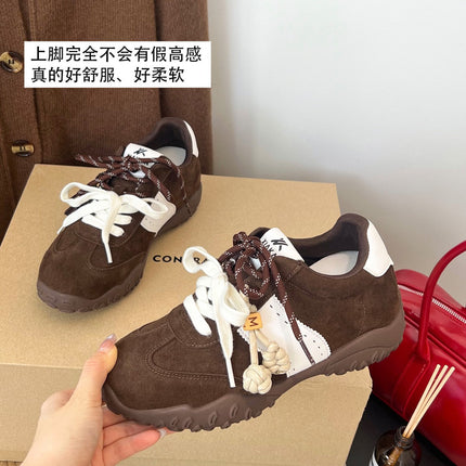 Soft Leather Version ~ Casual Thick-Soled Moral Training Shoes for Women 2025 Autum New Style Versatile Height-Increasing Sports for Small People