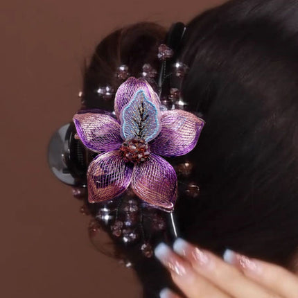 Cross-border high-grade handmade copper wire woven flower clip metal clip back head coil hair large shark clip hair accessories