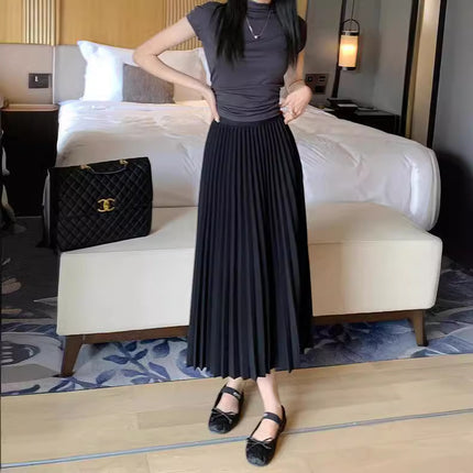 Simple Multi-color New Pleated Skirt Skirt Women's High Waist Slimming Solid Color Draped Mid-length Pleated Skirt