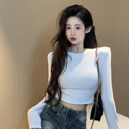Trendy Spicy Girl Backless Long-Sleeve T-Shirt with Hollow Design for Women, Autumn Inner Wear Crop Top