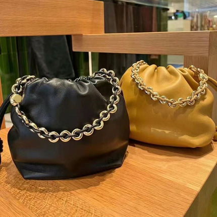 2026 New Chinese Style Crossbody Women's Bag, Cowhide Lucky Bag, Bucket Bag, Drawstring Cloud Bag, Single Shoulder Crossbody Underarm Women's Bag