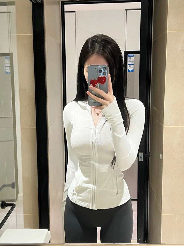 Lulu Same Style Spring and Autumn Women's Sports Jacket Yoga Clothes Top Casual Outdoor Collar Long Yoga Long Sleeve Jacket