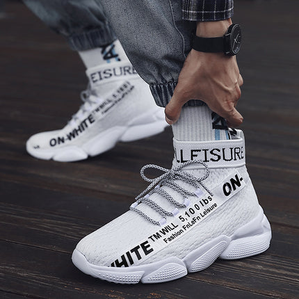 Autumn and Winter high-top flying woven women's shoes casual sneaker breathable socks shoes couple fashion shoes student shoes large size shoes