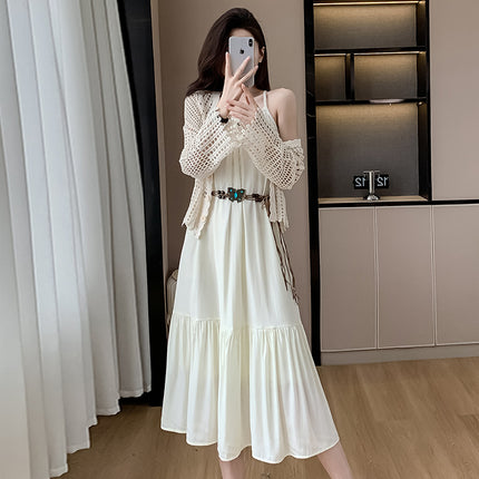 Bohemian Retro Salt-Style Design Suspender Dress with Hollow-Out Sun Protection Shirt Two-Piece Set 2026 Summer New Model