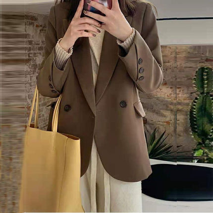 Small suit jacket for women 2024 spring and autumn double-breasted green suit temperament slimming Internet celebrity fried street fashion