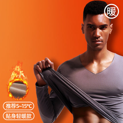 Men's Seamless Thermal Underwear Top V-Neck Winter fleece-lined Tight Thin Base Shirt Autumn Clothes Cotton Sweater Cold-proof