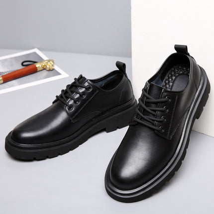 Autumn 2025 New Men's Shoes Soft Leather Work Shoes Versatile Trbottomyy British Casual Shoes Men's Thick-Soled Large Leather Shoes