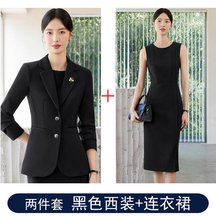 Ol Commuter Suit Dress for Women in Autum, High-End Waist Slimming Look, Light and Mature Workplace Large Size No-Iron Business Formal Wear