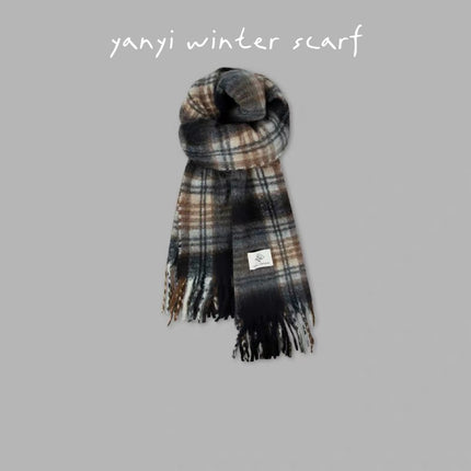 Imitation Cashmere Autumn and Winter Scarf Collection Plaid Scarf Women's Winter Thickeneded Warm Shawl Pure Color Student Scarf Cross-Border