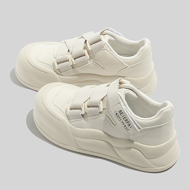 Bell Cold-Adhesive White Sneakers with Velcro Straps, Casual Women's Shoes, Fashionable and Versatile, 2026 Spring New Thick-Soled Shoes