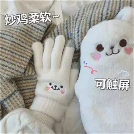 Gloves women's winter fleece-lined thick warm Korean cute riding electric car lovers cold thick five-finger touch screen wholesale