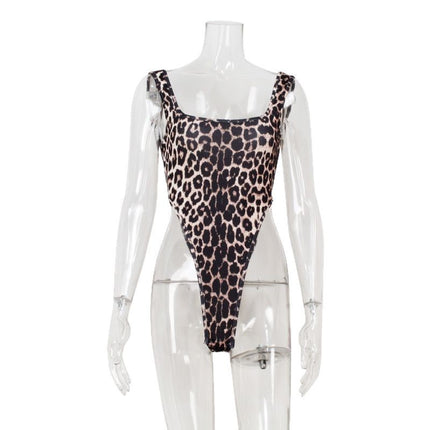 European and American Cross-Border Women's Clothing Low-Neck Sleeveless Backless Leopard Print Casual Sexy Tight-Fitting Jumpsuit Trendy European and American Style