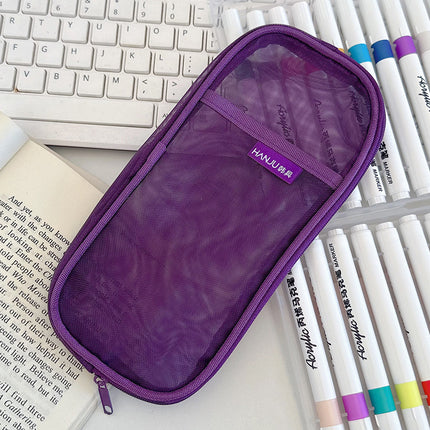 Korean Hj-006 High-Looking Pencil Bag, Transparent Mesh Stationery Bag, Simple Handbag, Cosmetic Bag, Double-Layer Storage Bag