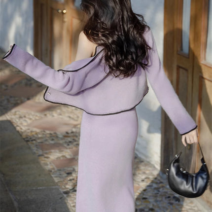 This year's popular purple sweater tea tea gas two-piece suit high-end sense small fragrance sling dress autumn and winter