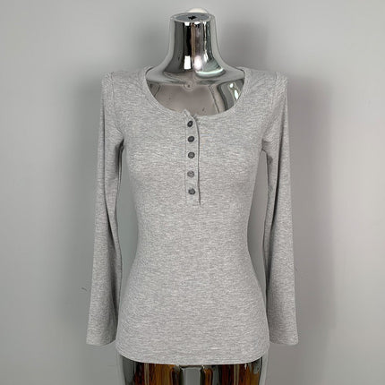 South Korea Dongdaemun commuter sexy hot girl show figure open collarbone tight slimming versatile long sleeve T-shirt top for women