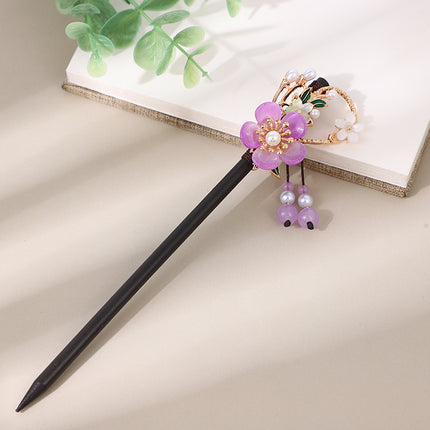 Antique Hairpin Tassel Step Wooden Hairpin Imitation Ebony Headwear Disc Hair Han Clothes Accessories Hair-pulled Ancient Clothes Hair Women