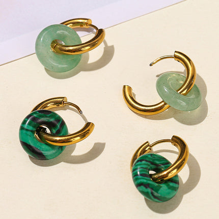 Jingdong jewelry fashion high-grade earrings wholesale natural green Dongling pink crystal bread ring titanium steel gold-plated earrings