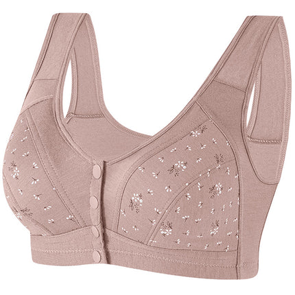 Front Button Breathable New Thin Large Size Middle-Aged and Elderly Wire-Free Bra Comfortable Cotton Vest Style Underwear